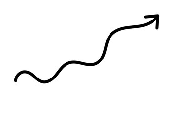 Black wavy upward arrow line for growth charts, progress indicators, infographics, presentations, and design elements