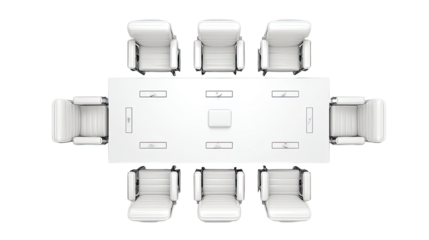 Overhead view of a rectangular conference table with six chairs