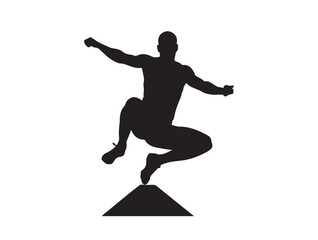 Long jump silhouette mid-airin silhouette white background.