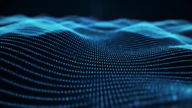 Abstract Digital Landscape Futuristic Waves of Data and Information, Cyberpunk Aesthetic