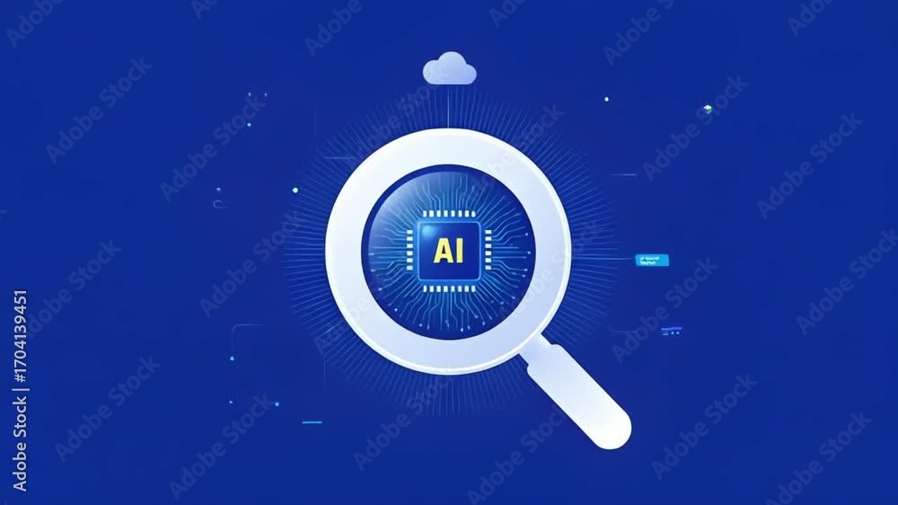 Fototapete magnifying glass focusing on a futuristic ai processor chip a conceptual design representing deep le