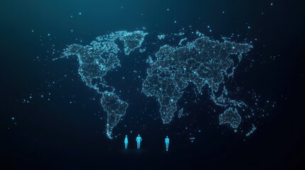 Glowing polygonal world map global connection