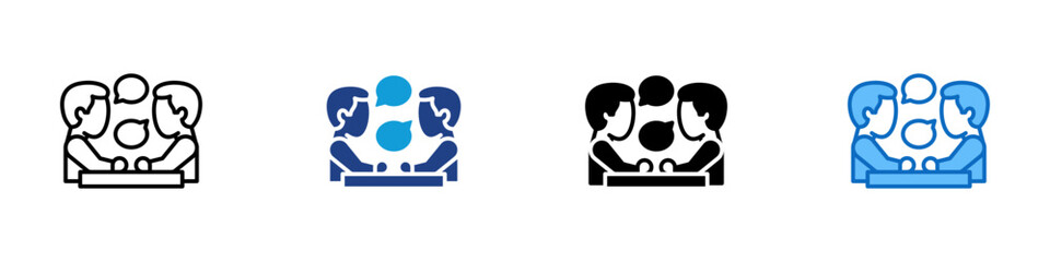 Meeting Multiple Style Icon Design Vector - Group of people around a table with speech bubbles, symbolizing teamwork, collaboration, or meeting