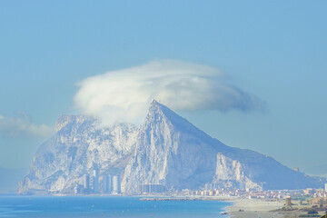 The Rock of Gibraltar with Cloud Formation Overlooking the Mediterranean Sea
