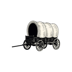 Vintage covered wagon with canvas top and wooden wheels vector