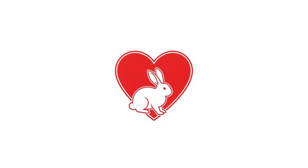 Adorable white rabbit nestled within a vibrant red heart symbol representing love and compassion