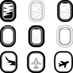 Airplane Windows Icons Set, Airplane Window Bundle, Aircraft window travel conception symbol illustration