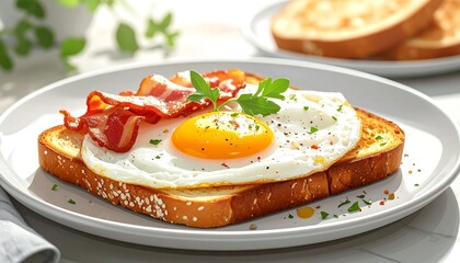 Toasted bread with bacon and fried egg