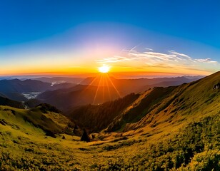 Obraz premium Panoramic mountain sunrise view