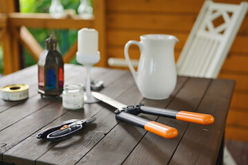 Garden tools on the table