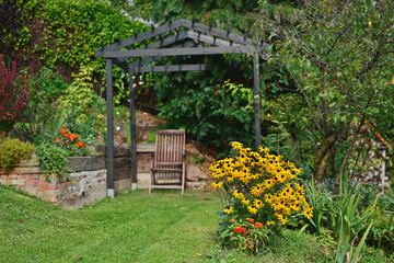 Autumn colors in a small garden near the house