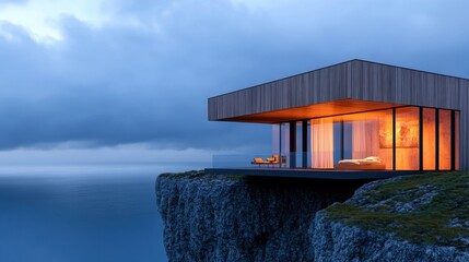 Fototapeta premium Remote seaside cliff drop-off with panoramic ocean view and dramatic lighting