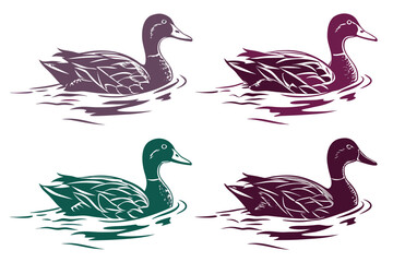 set of Duck swimming silhouette illustration