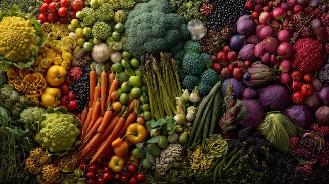 Fresh raw vegetable flat lay with colorful carrots, bell peppers, broccoli. Vegan harvest. World Vegetarian Day clean eating concept.