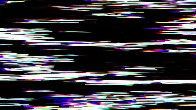 Colorful static lines and digital distortion flash across the screen, creating a hypnotic glitch effect that hints at malfunction, lost signal, and the fascinating aesthetics of digital and analog err