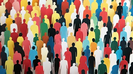 Diverse crowd of colorful paper cutout people