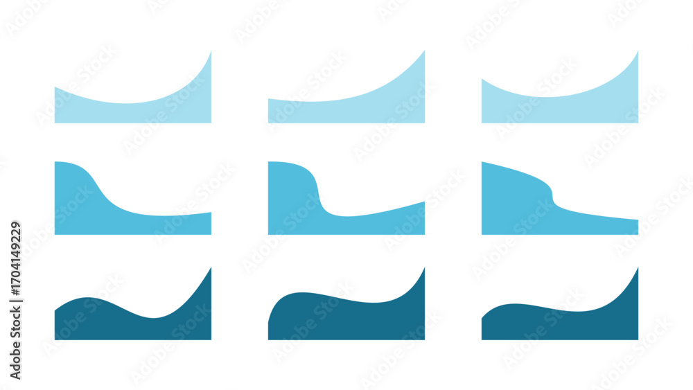 Poster a set of separator shapes for the web page design and header. blue curved lines of shapes, vector. m