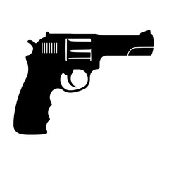 Single Silhouette Revolver Icon:  Black Revolver on White Background