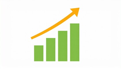 Green Bar Chart with Orange Arrow Showing Upward Trend.