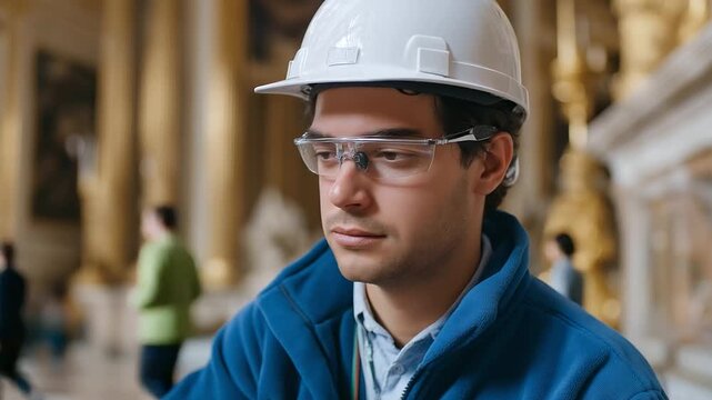 Restoration specialists using laser scanning and photogrammetry technology to document historic buildings creating precise digital archives and conservation plans with advanced