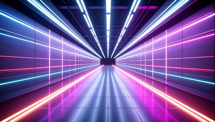 Fototapeta premium Futuristic Neon Tunnel with Blue and Pink Lights.