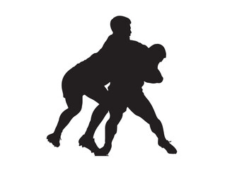 Rugby tackle silhouette in silhouette white background.