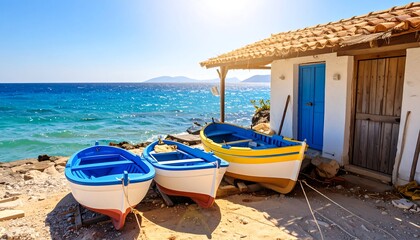 Colorful fishing boats at a Mediterranean harbor