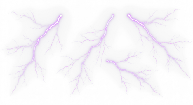 set of purple lightning bolt strike png, thunderstorm or light effect isolated on transparent cut out background - Powered by Adobe
