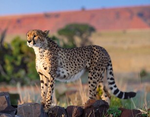 Fototapeta premium Cheetah standing alert on rocks
