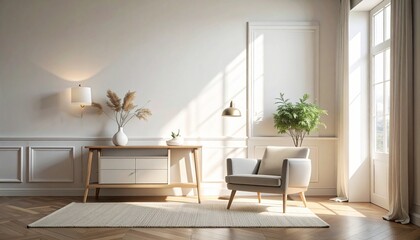 Bright and airy living room with natural light and minimalist decor.