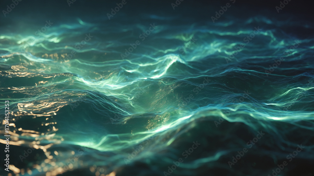 Poster ocean waves with light reflecting on the surface creating a dynamic pattern