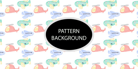 blue watercolor airplane pattern background. Texture for baby shower, packaging, wallpaper, fabrics, textiles, baby design.