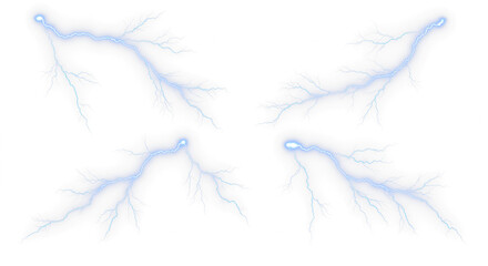 Fototapeta premium Set of blue lightning bolt strike png, thunderstorm or light effect isolated on transparent cut out background