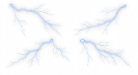 Set of blue lightning bolt strike png, thunderstorm or light effect isolated on transparent cut out background