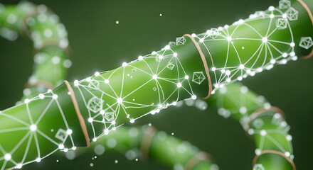 Green Bamboo Stalks with Abstract White Network Overlays Close Up