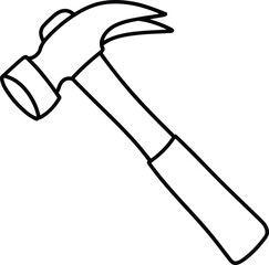 Simple line art of a claw hammer tool illustration, black and white drawing, basic carpentry equipment, handheld construction tool, repair and DIY hammer image