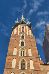 View on the tower of St. Mary's Basilica, Krakow, Poland