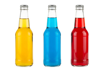 Three soda bottles with different colors isolated on transparent background