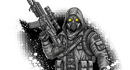 Post Apocalyptic Soldier Graphic Design Illustration
