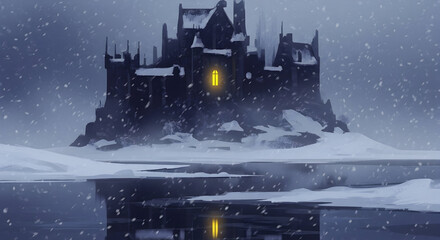 Enchanted Winter Castle Snowy Landscape Fantasy Art