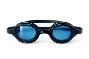 Swimming goggles with blue lenses on transparent background