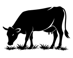 cow grazing silhouette vector isolated on white background