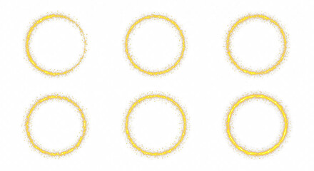 Collection of Gold light circle with sparkles, vector magic glow 3d effect. Realistic golden shiny ring or swirl, round frame of flare trail with glitter dust cut out PNG transparent background 