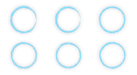 Collection of Blue light circle with sparkles, vector magic glow 3d effect. Realistic blue shiny ring or swirl, round frame of flare trail with glitter dust isolated on transparent background