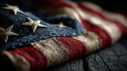 United States Flag Waving Proudly On Black Wooden Background For Presidents Day Concept
