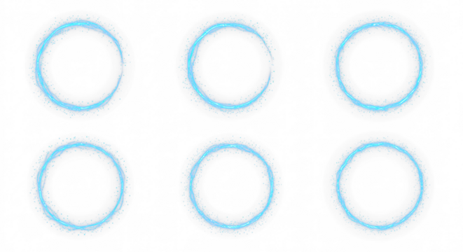 Collection of Blue light circle with sparkles, vector magic glow 3d effect. Realistic blue shiny ring or swirl, round frame of flare trail with glitter dust isolated on transparent background