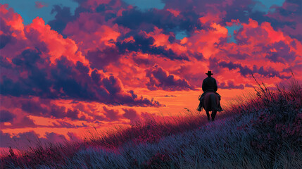 Patriotic scene showing a man riding a horse for Veteran’s Day tribute and remembrance