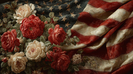 American flag with roses for usa holidays memorial day veterans day and independence day