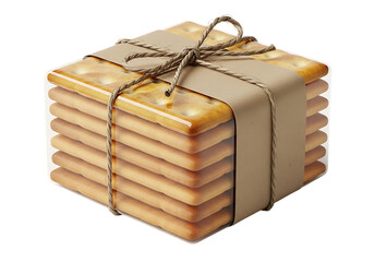 Stack of crackers tied with ribbon isolated on transparent background