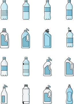 Vector art of collection of plastic bottle icons, vector illustration on a transparent background